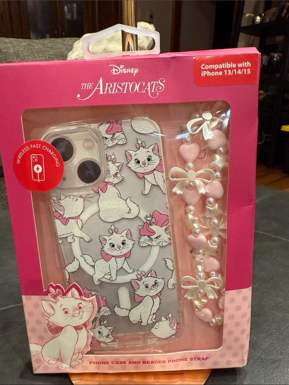 NIB Disney The Aristocats Marie Clear Case & Beaded Strap iPhone 13/14/15